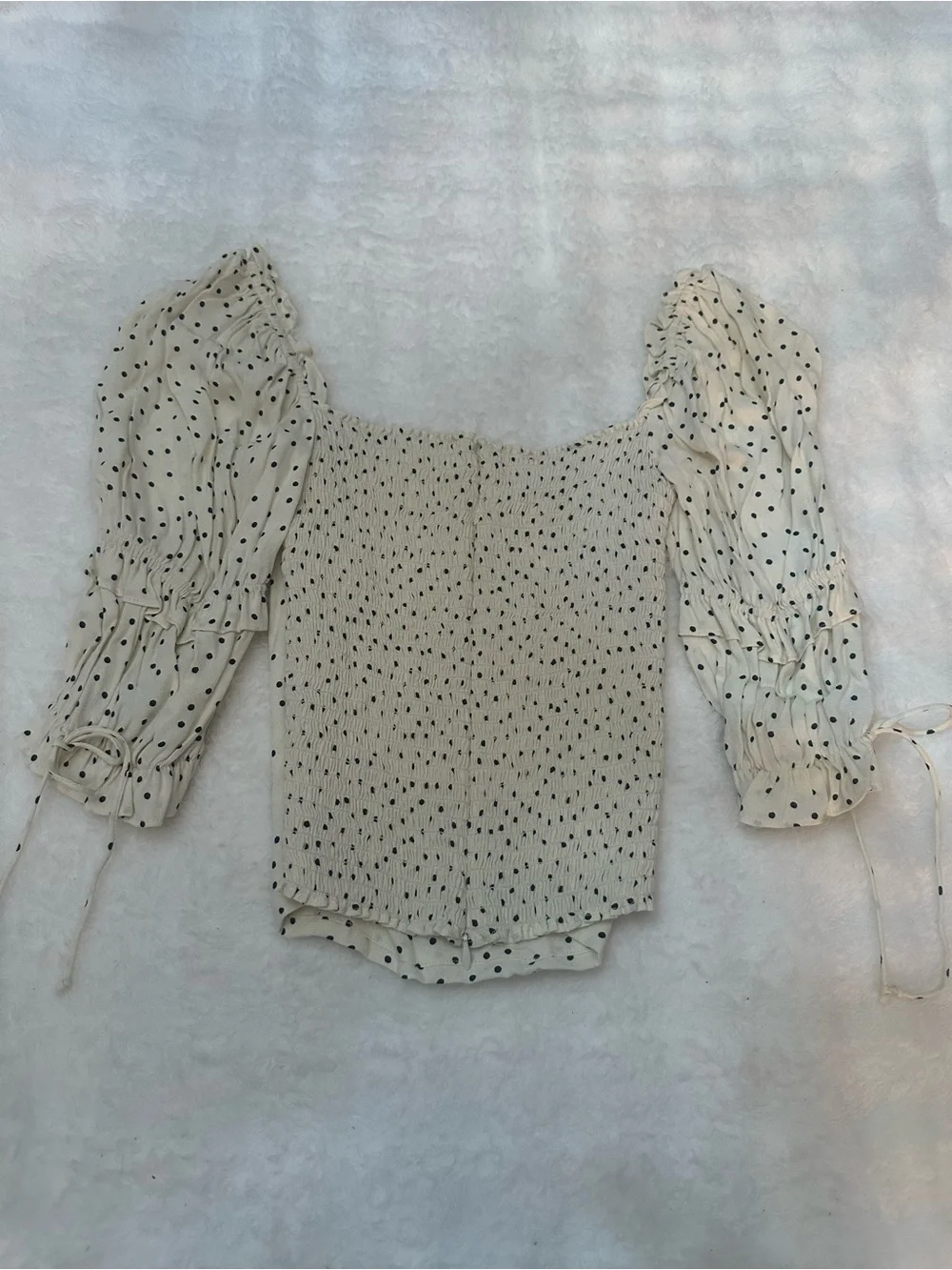 Reformation Nina Cream Nina Polka Dot Puff Sleeve Smocked Top 39249